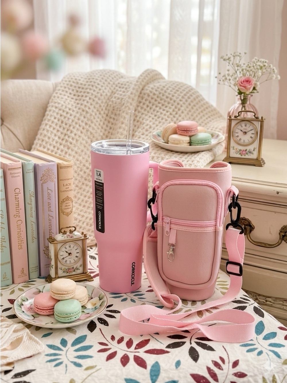 Corkcicle Pink Insulated Tumbler with Matching Pink Carry Pouch